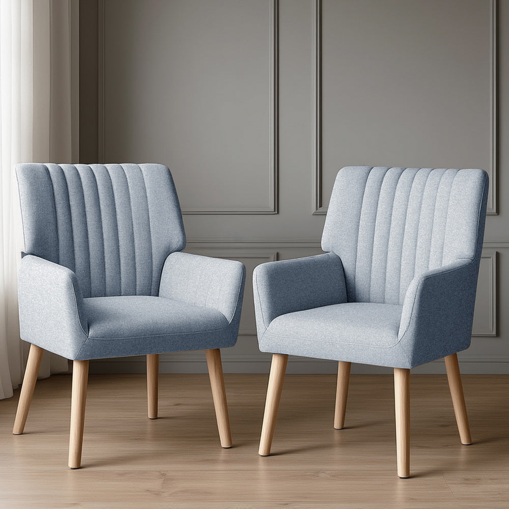 Artiss 2X Armchair Fabric Blue Grey-Furniture > Bar Stools &amp; Chairs > Arm Chairs &amp; Recliners-PEROZ Accessories