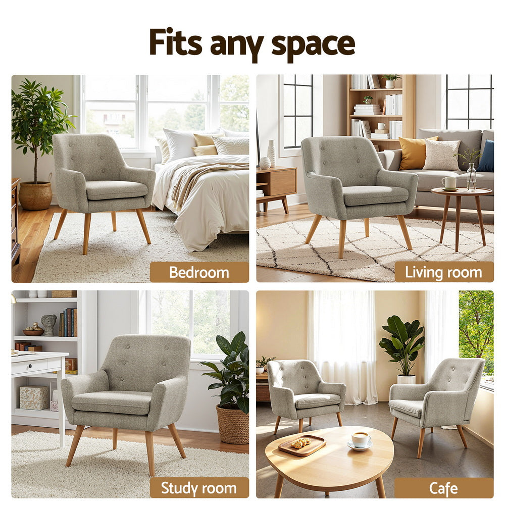 Artiss 2X Armchair Lounge Chair Accent Tub Chair Beige ANNE-Furniture > Bar Stools &amp; Chairs > Arm Chairs &amp; Recliners-PEROZ Accessories