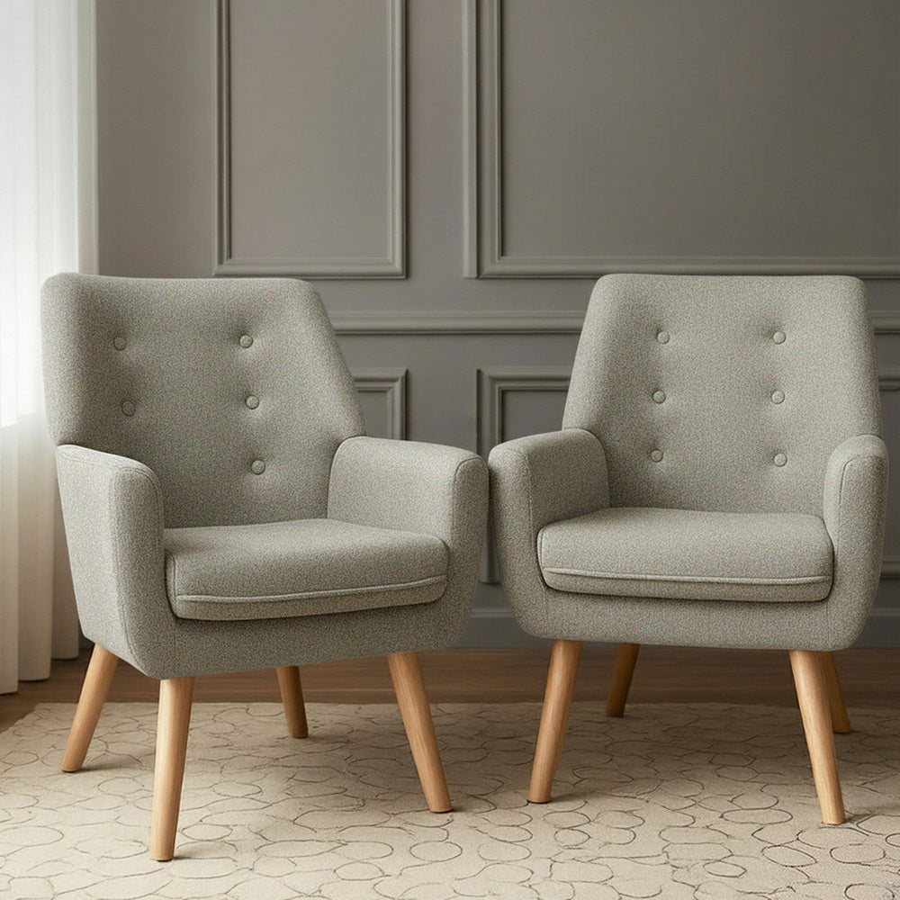 Artiss 2X Armchair Lounge Chair Accent Tub Chair Beige ANNE-Furniture > Bar Stools &amp; Chairs > Arm Chairs &amp; Recliners-PEROZ Accessories