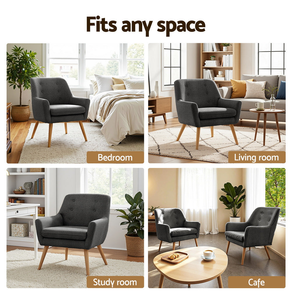 Artiss 2X Armchair Lounge Chair Accent Tub Chair Charcoal ANNE-Furniture > Bar Stools &amp; Chairs > Arm Chairs &amp; Recliners-PEROZ Accessories