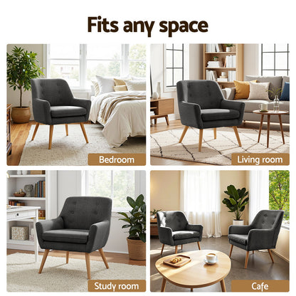 Artiss 2X Armchair Lounge Chair Accent Tub Chair Charcoal ANNE-Furniture > Bar Stools &amp; Chairs > Arm Chairs &amp; Recliners-PEROZ Accessories