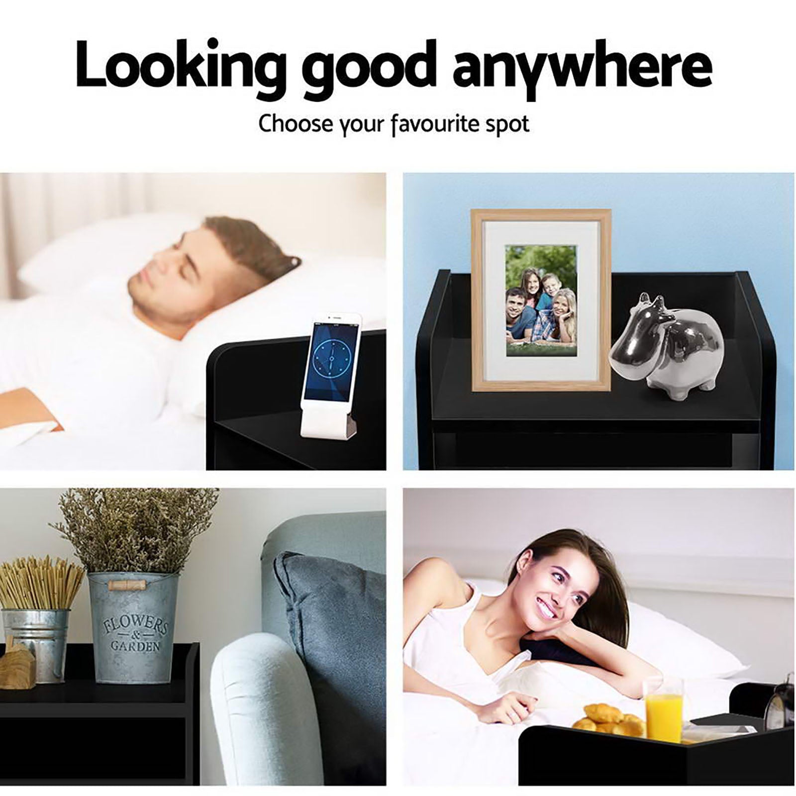 Artiss 2X Bedside Table 1 Drawer with Shelf - FARA Black-Furniture > Bedroom > Bedside Tables-PEROZ Accessories