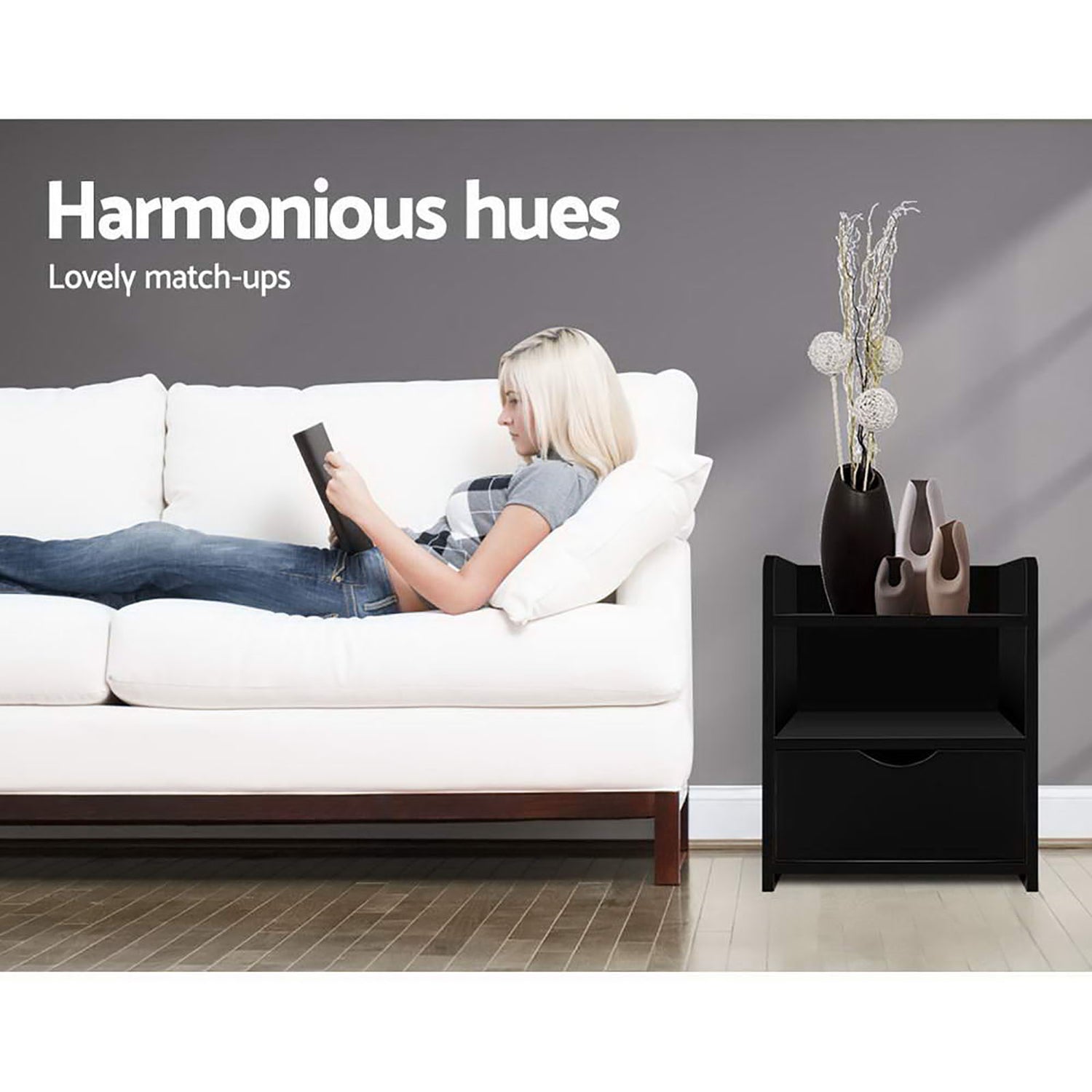 Artiss 2X Bedside Table 1 Drawer with Shelf - FARA Black-Furniture > Bedroom > Bedside Tables-PEROZ Accessories