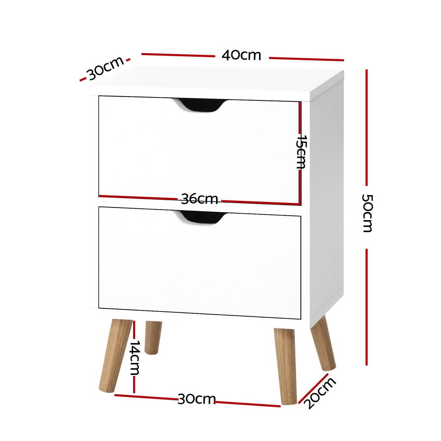 Artiss 2X Bedside Table 2 Drawers - BODEN White-Furniture > Bedroom > Bedside Tables-PEROZ Accessories