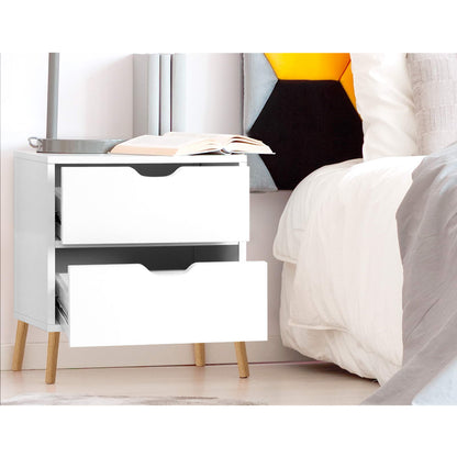 Artiss 2X Bedside Table 2 Drawers - BODEN White-Furniture > Bedroom > Bedside Tables-PEROZ Accessories