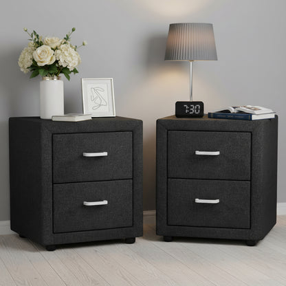Artiss 2X Bedside Table 2 Drawers Fabric - CADEN Charcoal-Furniture > Bedroom > Bedside Tables-PEROZ Accessories