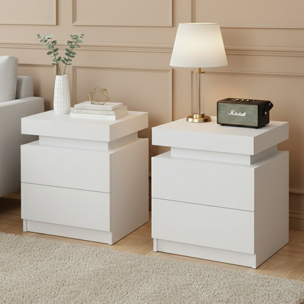 Artiss 2X Bedside Table 2 Drawers Lift-up Storage White-Furniture > Bedroom > Bedside Tables-PEROZ Accessories