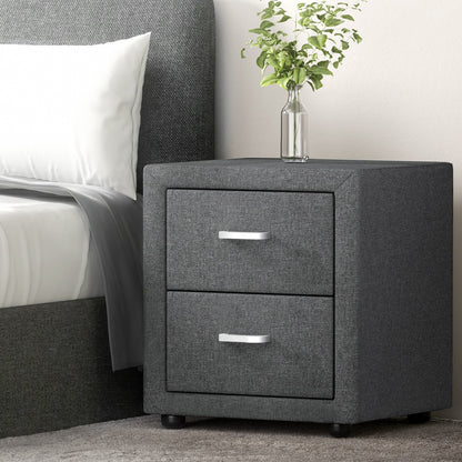 Artiss 2X Bedside Table 2 Drawers Side Table Fabric - CADEN Grey-Furniture > Bedroom > Bedside Tables-PEROZ Accessories