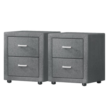 Artiss 2X Bedside Table 2 Drawers Side Table Fabric - CADEN Grey-Furniture > Bedroom > Bedside Tables-PEROZ Accessories