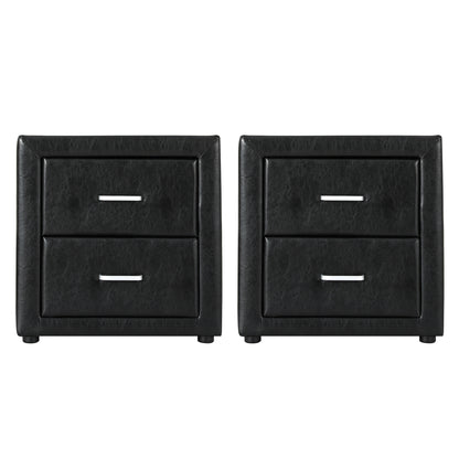 Artiss 2X Bedside Table 2 Drawers Side Table Leather - CADEN Black-Furniture > Bedroom > Bedside Tables-PEROZ Accessories