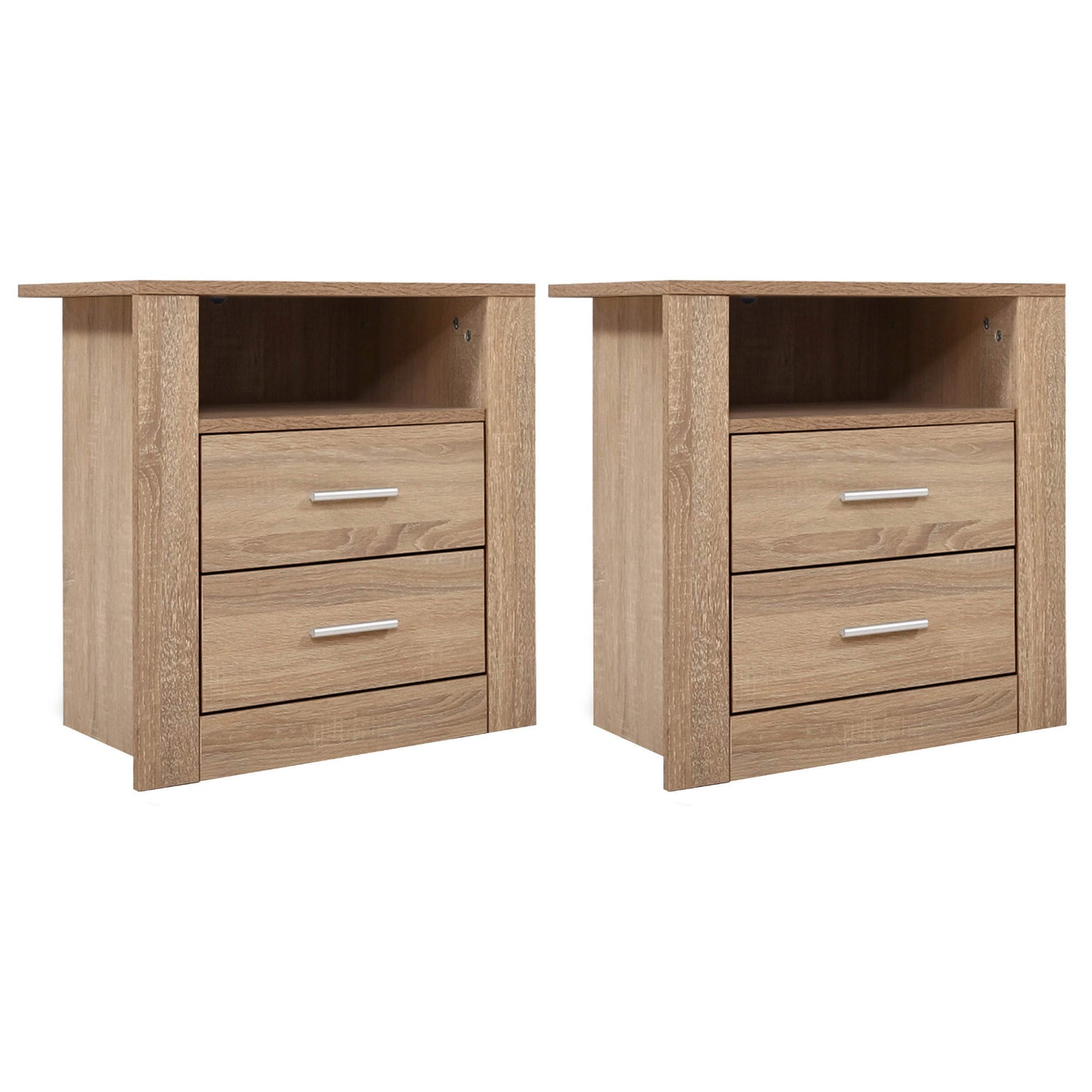 Artiss 2X Bedside Table 2 Drawers with Shelf - TARA Oak-Furniture > Bedroom > Bedside Tables-PEROZ Accessories
