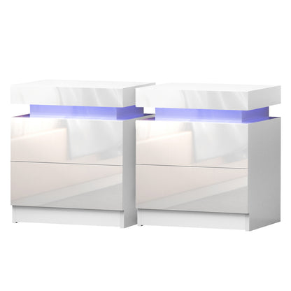 Artiss 2X Bedside Table LED 2 Drawers Lift-up Storage - COLEY White-Furniture > Bedroom > Bedside Tables-PEROZ Accessories
