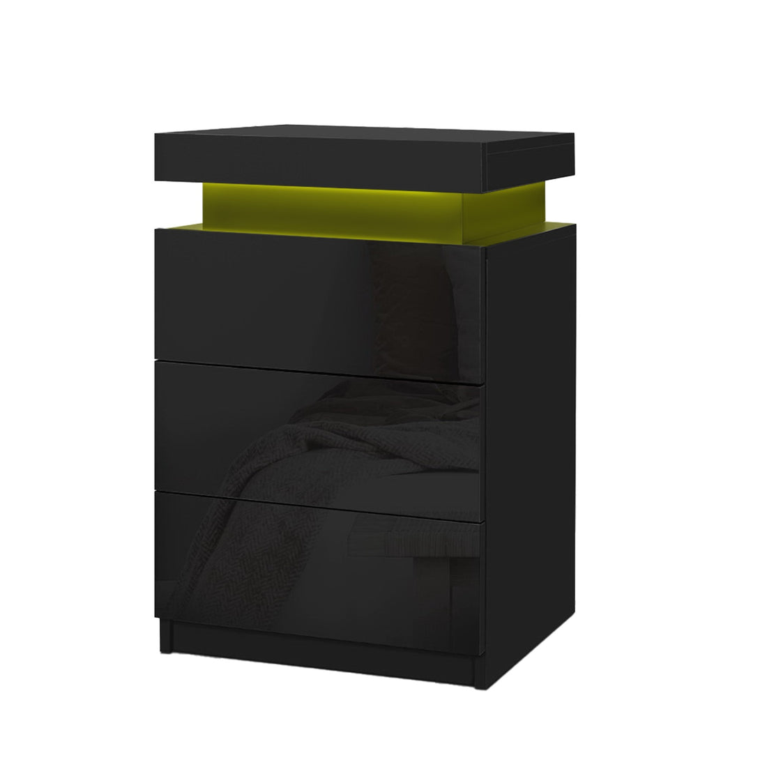 Artiss 2X Bedside Table LED 3 Drawers - COLEY Black-Furniture > Bedroom > Bedside Tables-PEROZ Accessories