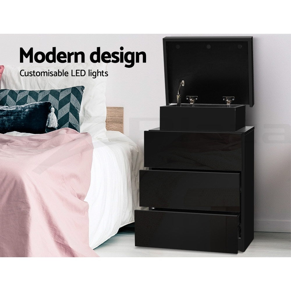 Artiss 2X Bedside Table LED 3 Drawers - COLEY Black-Furniture > Bedroom > Bedside Tables-PEROZ Accessories