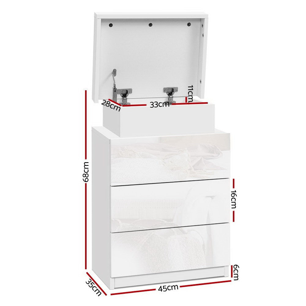 Artiss 2X Bedside Table LED 3 Drawers - COLEY White-Furniture > Bedroom > Bedside Tables-PEROZ Accessories
