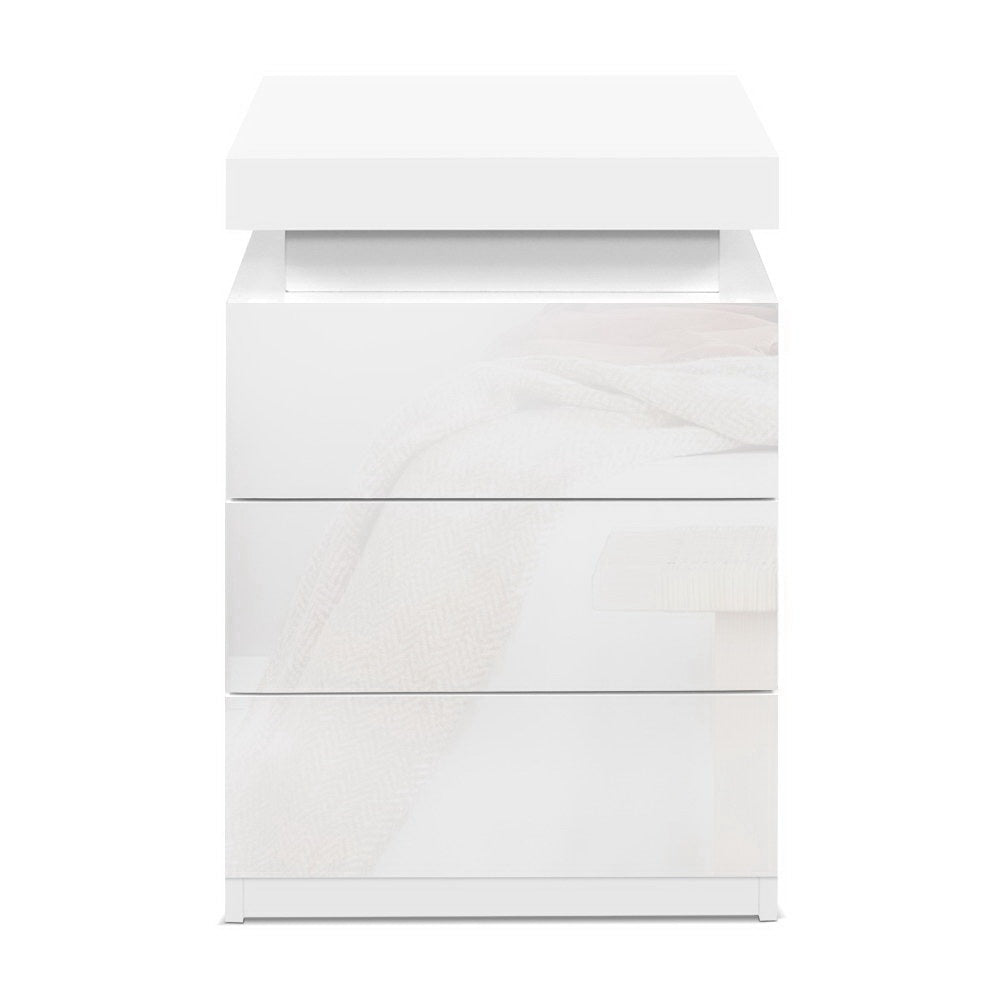 Artiss 2X Bedside Table LED 3 Drawers - COLEY White-Furniture > Bedroom > Bedside Tables-PEROZ Accessories