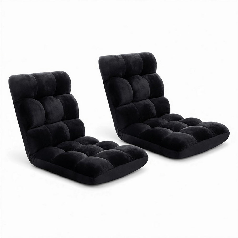 Artiss 2X Lounge Sofa Bed Flannel Fabric Black-Furniture > Bar Stools &amp; Chairs > Arm Chairs &amp; Recliners-PEROZ Accessories