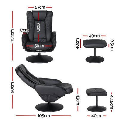 Artiss 2X Recliner Chair Ottoman Heated Massage Black-Furniture > Bar Stools &amp; Chairs > Arm Chairs &amp; Recliners-PEROZ Accessories