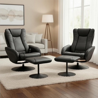 Artiss 2X Recliner Chair Ottoman Heated Massage Black-Furniture > Bar Stools &amp; Chairs > Arm Chairs &amp; Recliners-PEROZ Accessories