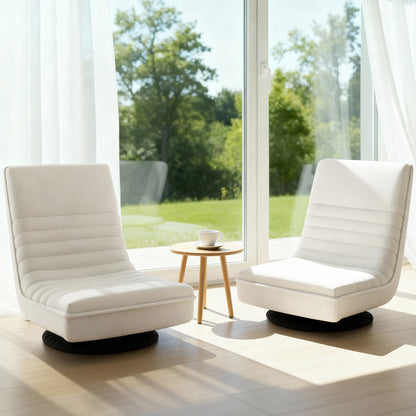 Artiss 2XFloor Chair Lounge Sofa Swivel Foldable Linen White-Furniture > Bar Stools &amp; Chairs > Arm Chairs &amp; Recliners-PEROZ Accessories
