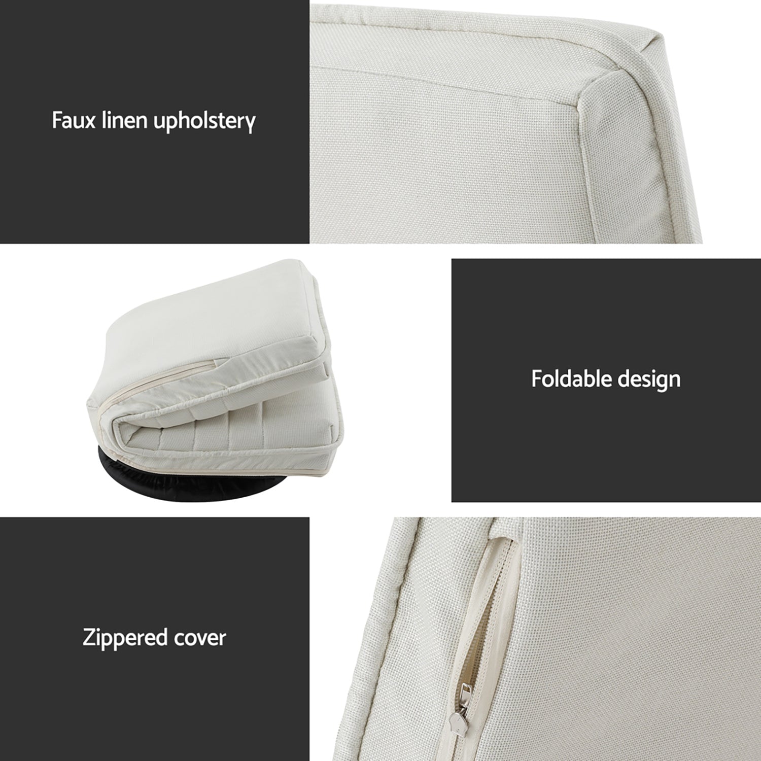 Artiss 2XFloor Chair Lounge Sofa Swivel Foldable Linen White-Furniture > Bar Stools &amp; Chairs > Arm Chairs &amp; Recliners-PEROZ Accessories