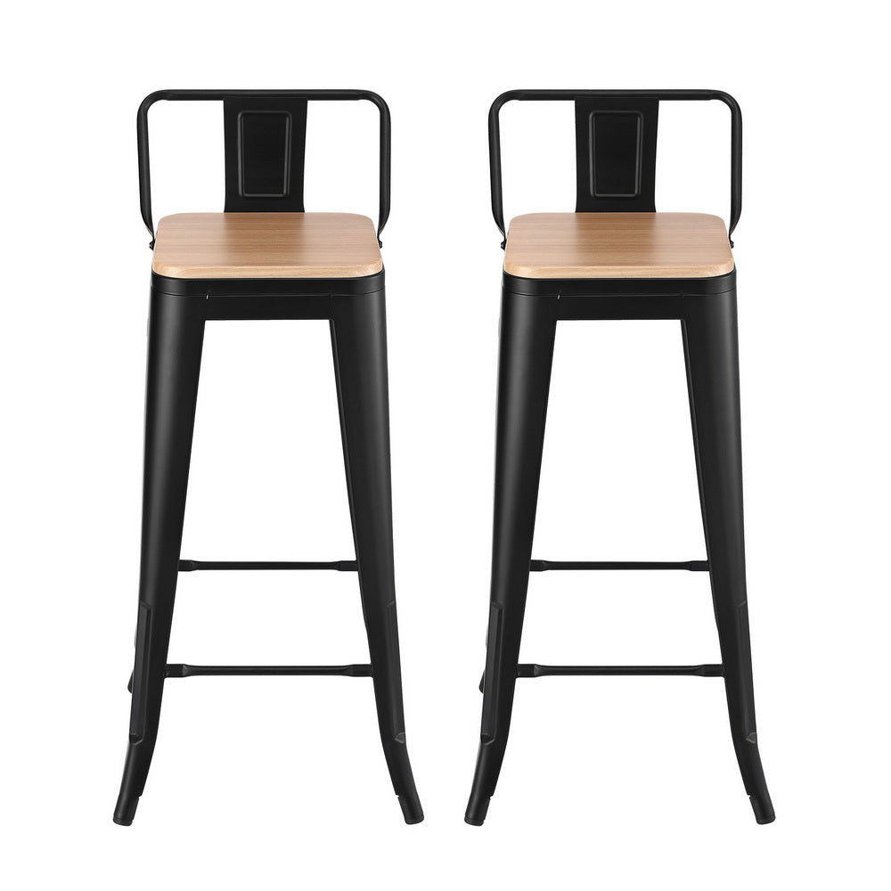 Artiss 2x Bar Stools Kitchen Counter High Chair Dining Stackable Metal Black-Furniture > Bar Stools &amp; Chairs > Table &amp; Bar Stools-PEROZ Accessories