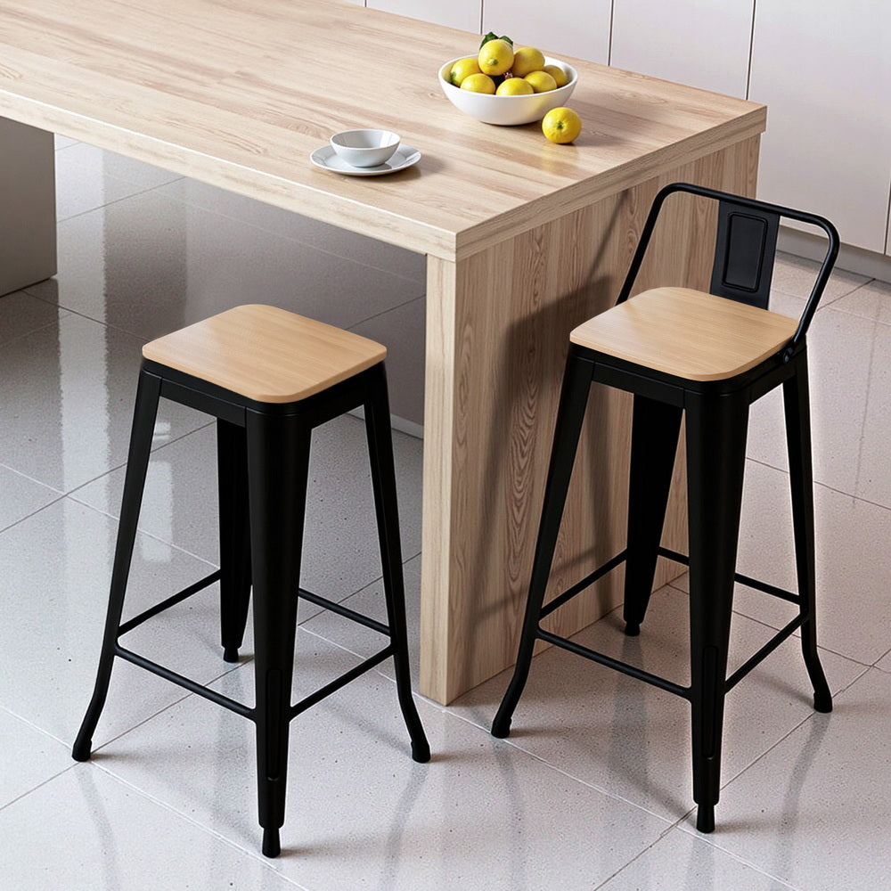 Artiss 2x Bar Stools Kitchen Counter High Chair Dining Stackable Metal Black-Furniture > Bar Stools &amp; Chairs > Table &amp; Bar Stools-PEROZ Accessories