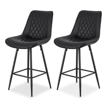 Artiss 2x Bar Stools Kitchen Dining Chair Counter Stool Diamond PU Leather Black-Furniture > Bar Stools &amp; Chairs > Table &amp; Bar Stools-PEROZ Accessories