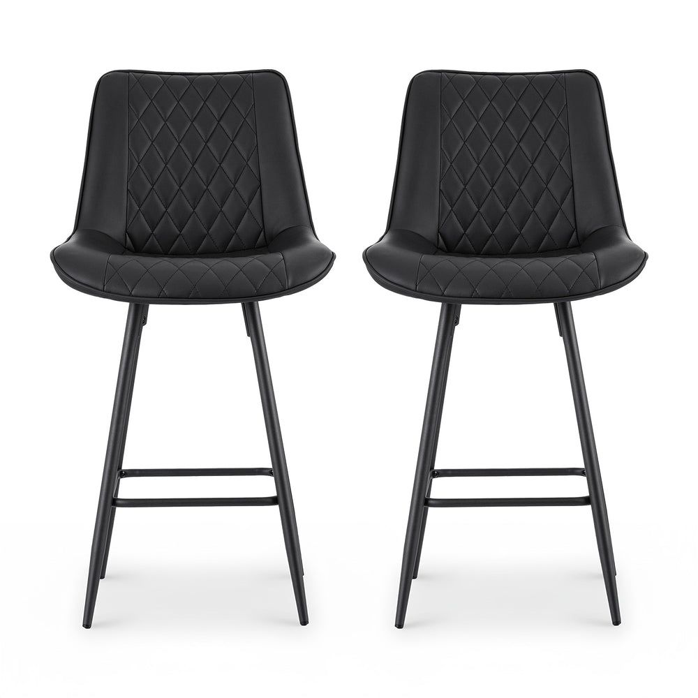 Artiss 2x Bar Stools Kitchen Dining Chair Counter Stool Diamond PU Leather Black-Furniture > Bar Stools &amp; Chairs > Table &amp; Bar Stools-PEROZ Accessories