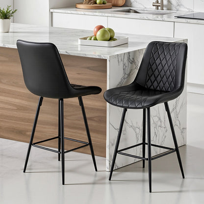 Artiss 2x Bar Stools Kitchen Dining Chair Counter Stool Diamond PU Leather Black-Furniture > Bar Stools &amp; Chairs > Table &amp; Bar Stools-PEROZ Accessories