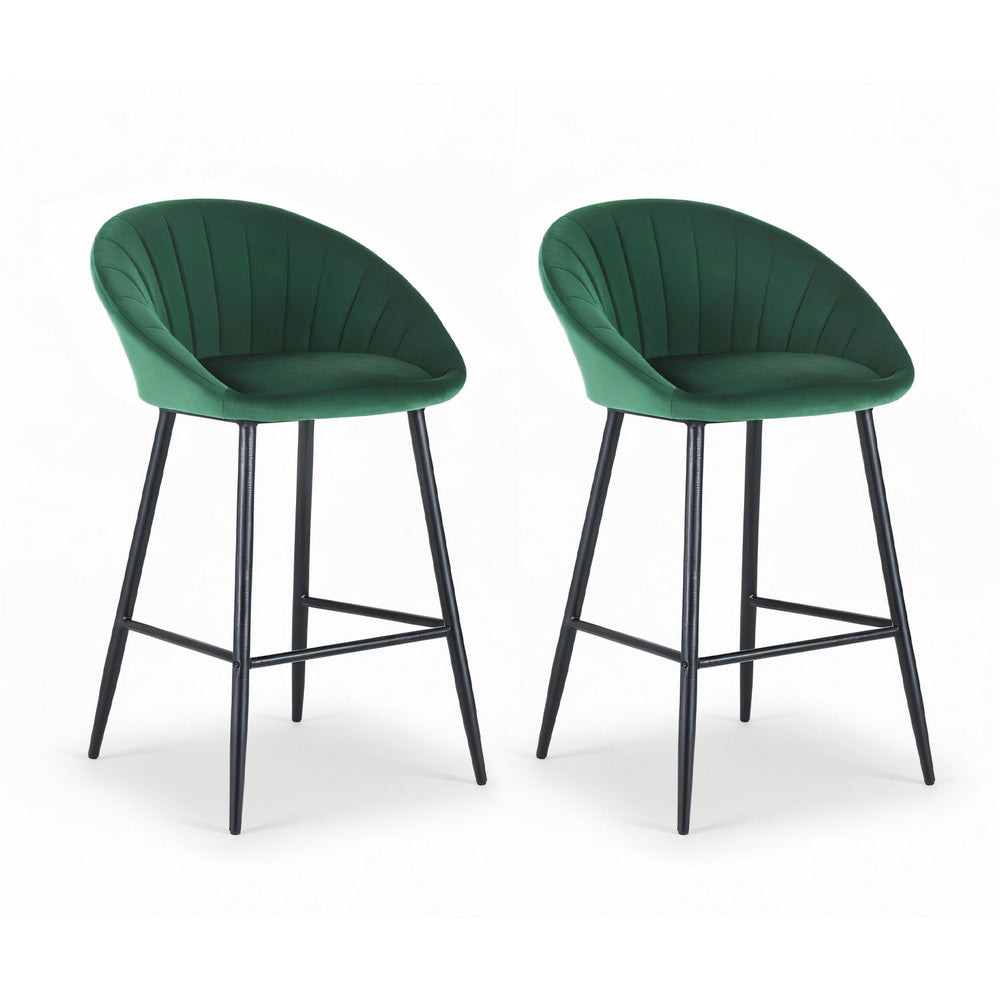 Artiss 2x Bar Stools Kitchen Dining Chair Counter Stool Tub Velvet Metal Green-Furniture > Bar Stools &amp; Chairs > Table &amp; Bar Stools-PEROZ Accessories
