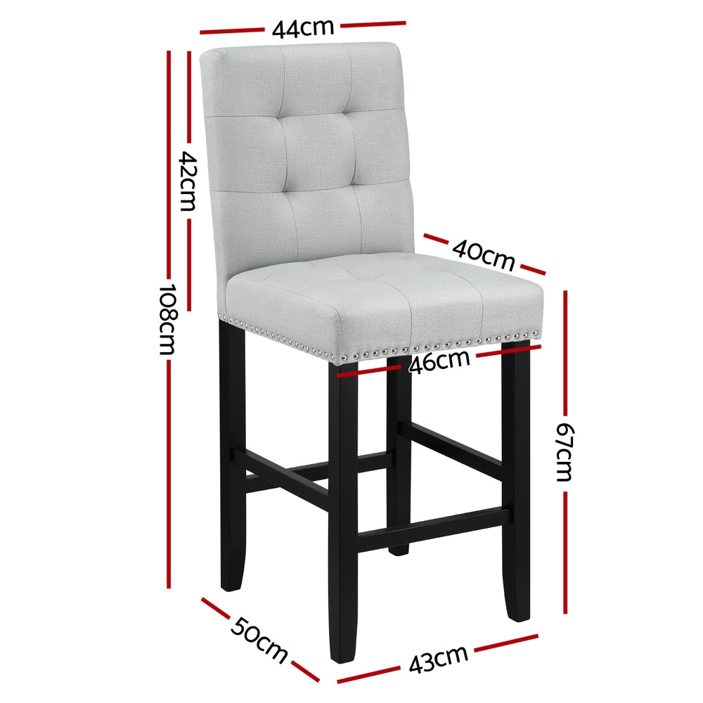 Artiss 2x Bar Stools Kitchen Dining Chairs Counter Fabric Stool Wooden Ada Grey-Furniture > Bar Stools &amp; Chairs > Table &amp; Bar Stools-PEROZ Accessories