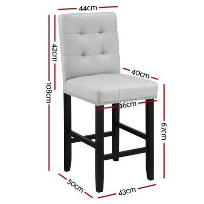 Artiss 2x Bar Stools Kitchen Dining Chairs Counter Fabric Stool Wooden Ada Grey-Furniture > Bar Stools &amp; Chairs > Table &amp; Bar Stools-PEROZ Accessories