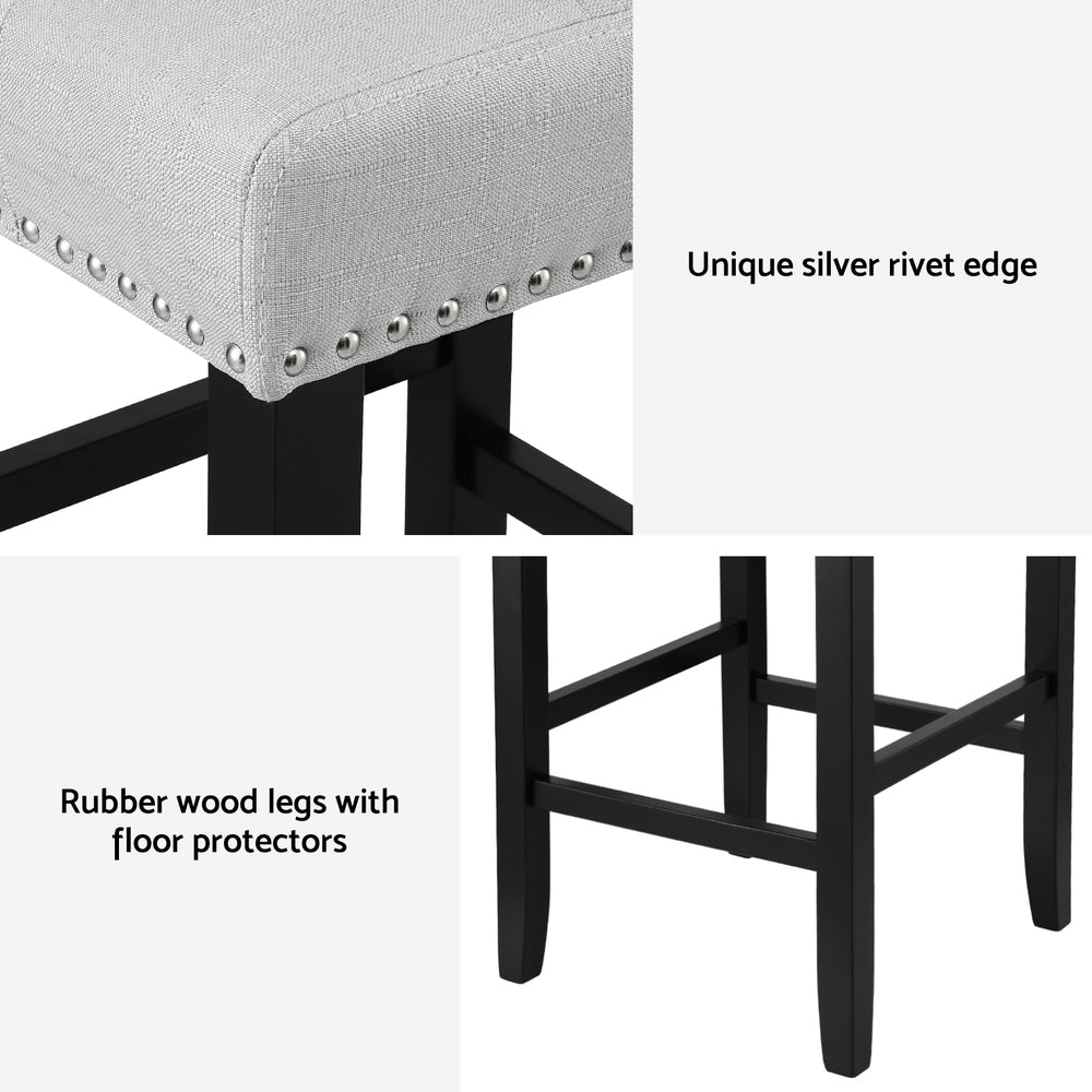 Artiss 2x Bar Stools Kitchen Dining Chairs Counter Fabric Stool Wooden Ada Grey-Furniture > Bar Stools &amp; Chairs > Table &amp; Bar Stools-PEROZ Accessories