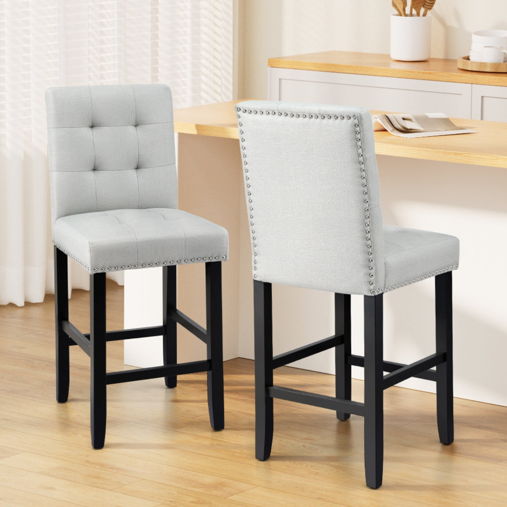 Artiss 2x Bar Stools Kitchen Dining Chairs Counter Fabric Stool Wooden Ada Grey-Furniture > Bar Stools &amp; Chairs > Table &amp; Bar Stools-PEROZ Accessories