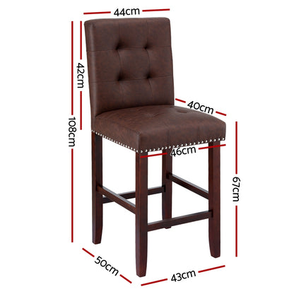 Artiss 2x Bar Stools Kitchen Dining Chairs Counter PU Leather Wooden Ada Brown-Furniture > Bar Stools &amp; Chairs > Table &amp; Bar Stools-PEROZ Accessories