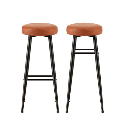 Artiss 2x Bar Stools Kitchen Dining Chairs Counter Round PU Leather Lane Brown-Furniture > Bar Stools &amp; Chairs > Table &amp; Bar Stools-PEROZ Accessories