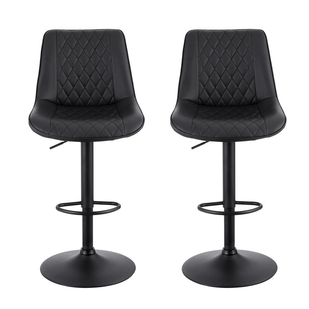 Artiss 2x Bar Stools Kitchen Swivel Gas Lift Counter Chair Diamond Leather Black-Furniture > Bar Stools &amp; Chairs > Table &amp; Bar Stools-PEROZ Accessories
