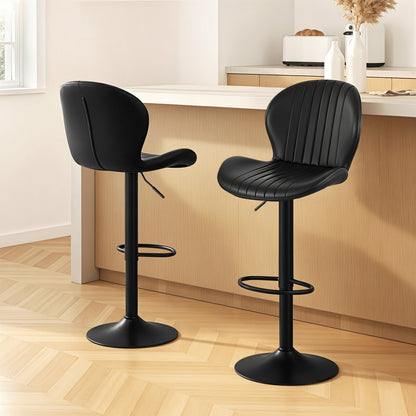 Artiss 2x Bar Stools Kitchen Swivel Gas Lift Counter Chair Shell Leather Black-Furniture > Bar Stools &amp; Chairs > Table &amp; Bar Stools-PEROZ Accessories