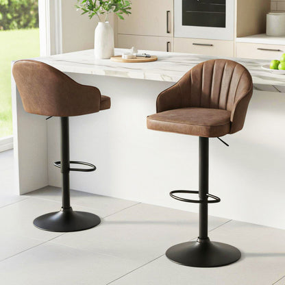Artiss 2x Bar Stools Kitchen Swivel Gas Lift Counter Chair Shell Leather Brown-Furniture > Bar Stools &amp; Chairs > Table &amp; Bar Stools-PEROZ Accessories