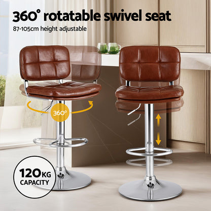 Artiss 2x Bar Stools Kitchen Swivel Gas Lift Counter Chair Tuft PU Leather Brown-Furniture > Bar Stools &amp; Chairs > Table &amp; Bar Stools-PEROZ Accessories