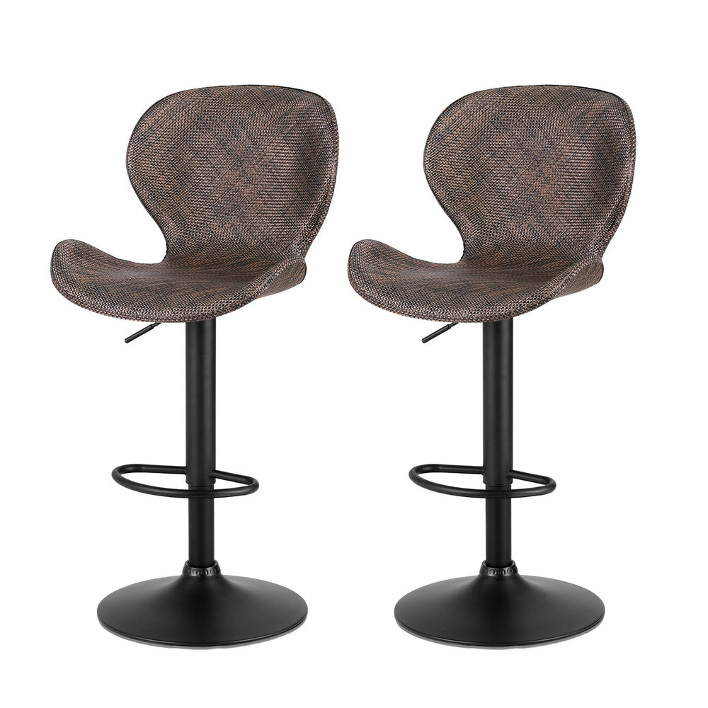 Artiss 2x Bar Stools Kitchen Swivel Gas Lift Counter Chair Wing PE Rattan Brown-Furniture > Bar Stools &amp; Chairs > Table &amp; Bar Stools-PEROZ Accessories