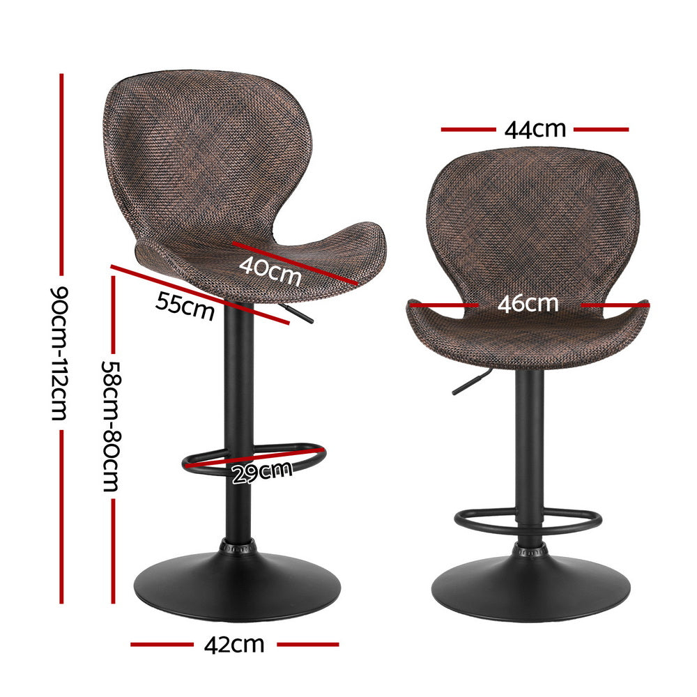 Artiss 2x Bar Stools Kitchen Swivel Gas Lift Counter Chair Wing PE Rattan Brown-Furniture > Bar Stools &amp; Chairs > Table &amp; Bar Stools-PEROZ Accessories