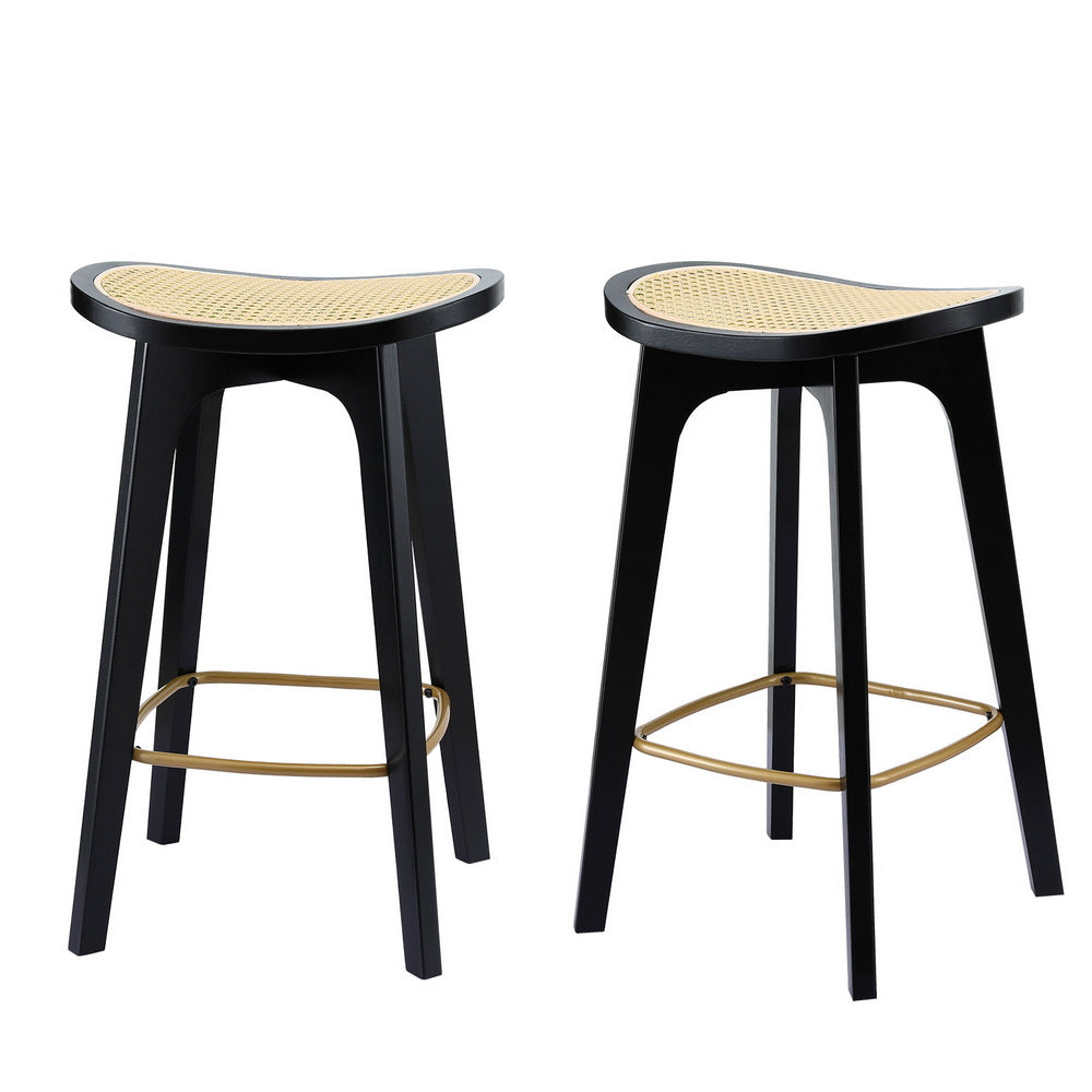 Artiss 2x Bar Stools Rattan Counter Kitchen Dinning Chair Bamboo Saddle Black-Furniture > Bar Stools &amp; Chairs > Table &amp; Bar Stools-PEROZ Accessories