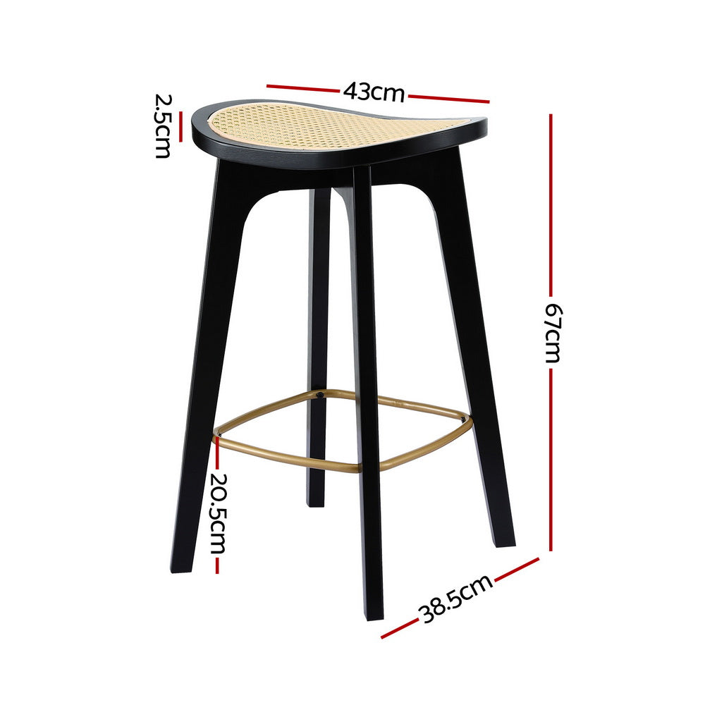 Artiss 2x Bar Stools Rattan Counter Kitchen Dinning Chair Bamboo Saddle Black-Furniture > Bar Stools &amp; Chairs > Table &amp; Bar Stools-PEROZ Accessories