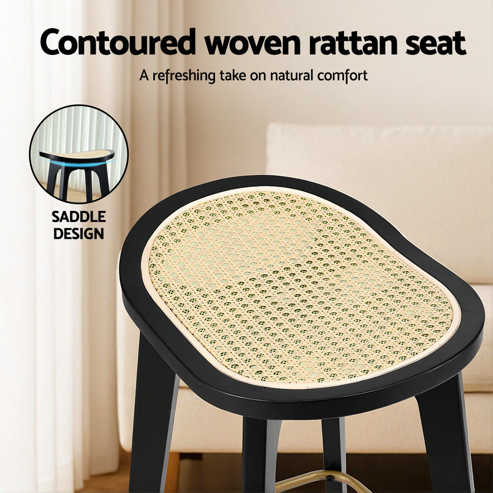 Artiss 2x Bar Stools Rattan Counter Kitchen Dinning Chair Bamboo Saddle Black-Furniture > Bar Stools &amp; Chairs > Table &amp; Bar Stools-PEROZ Accessories