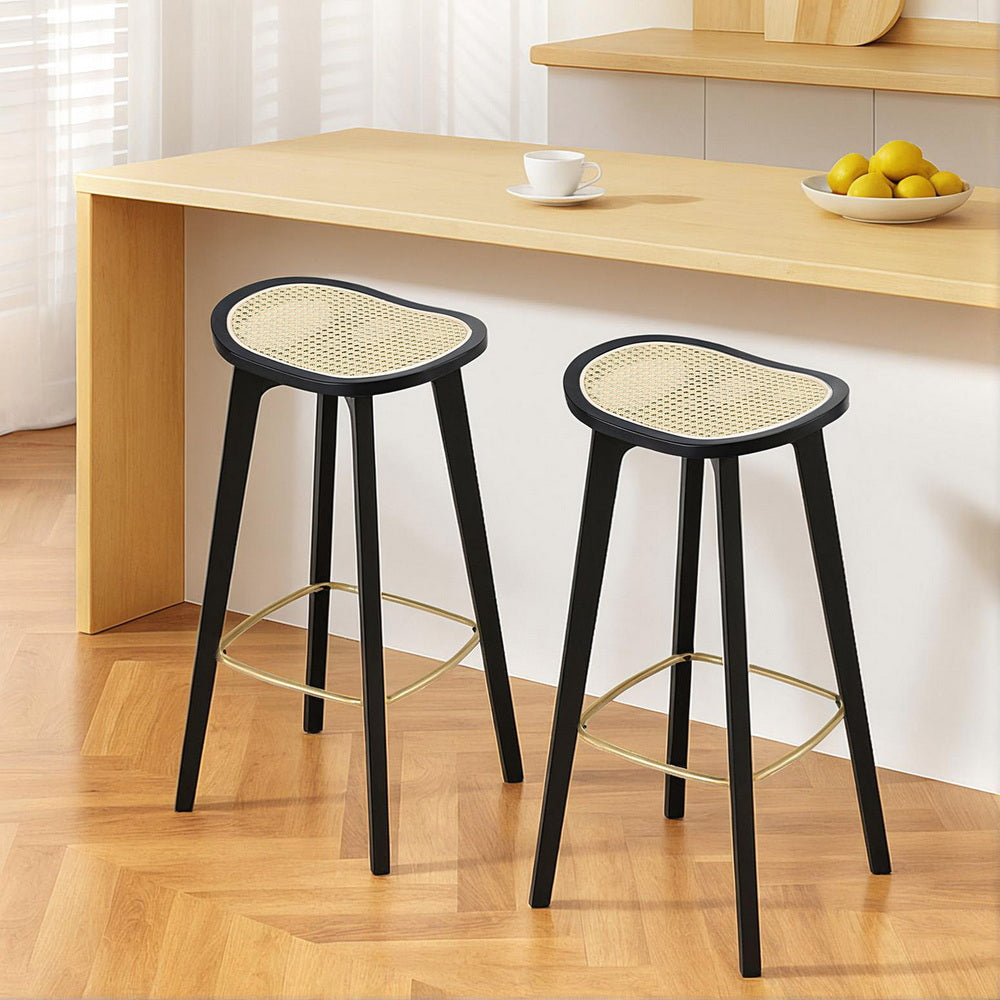 Artiss 2x Bar Stools Rattan Counter Kitchen Dinning Chair Bamboo Saddle Black-Furniture > Bar Stools &amp; Chairs > Table &amp; Bar Stools-PEROZ Accessories