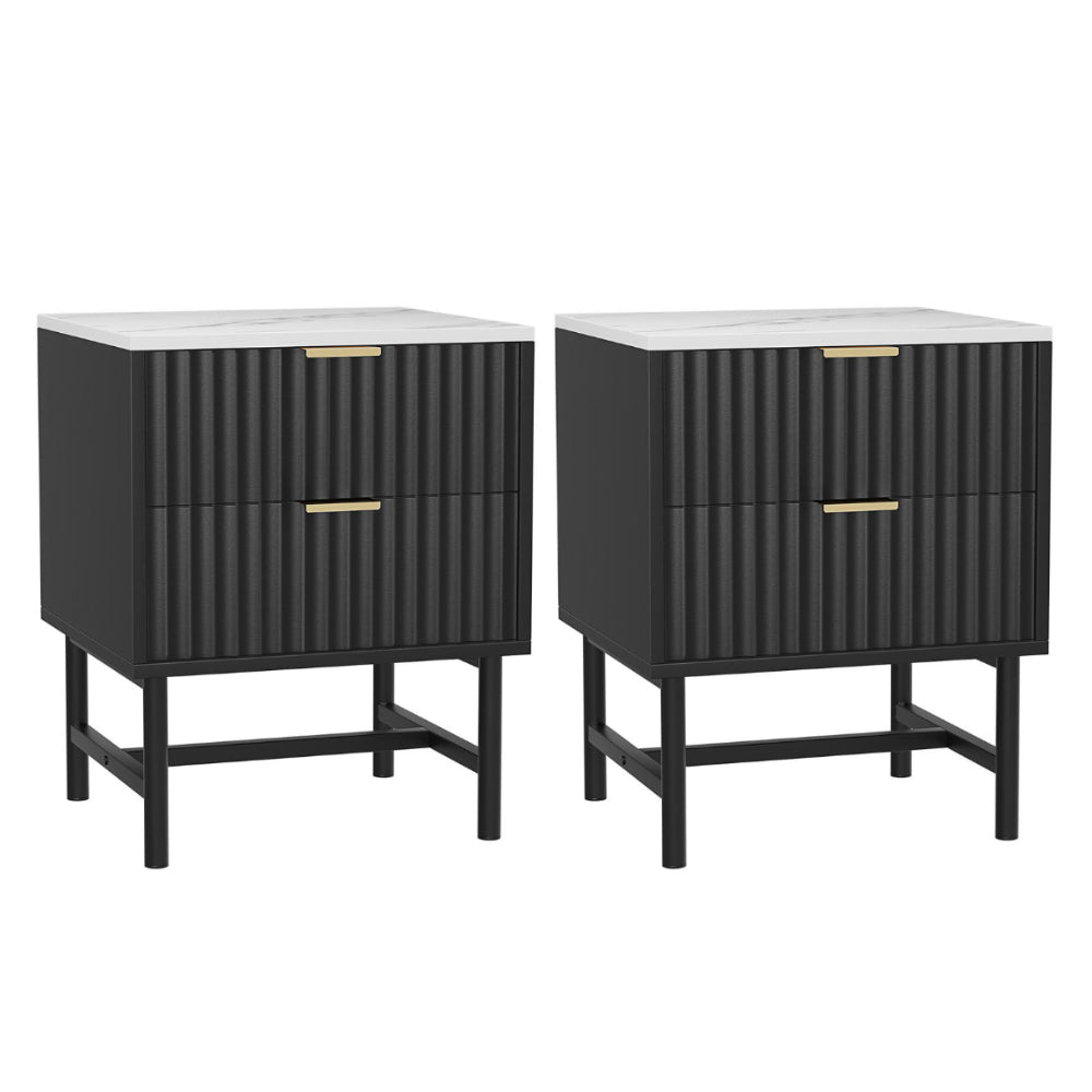 Artiss 2x Bedside Table 2 Drawers - Black-Furniture > Bedroom > Bedside Tables-PEROZ Accessories