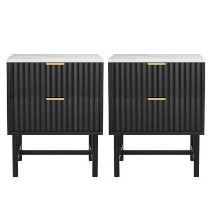 Artiss 2x Bedside Table 2 Drawers - Black-Furniture > Bedroom > Bedside Tables-PEROZ Accessories