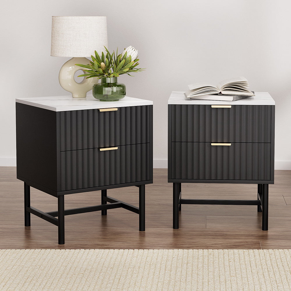 Artiss 2x Bedside Table 2 Drawers - Black-Furniture > Bedroom > Bedside Tables-PEROZ Accessories